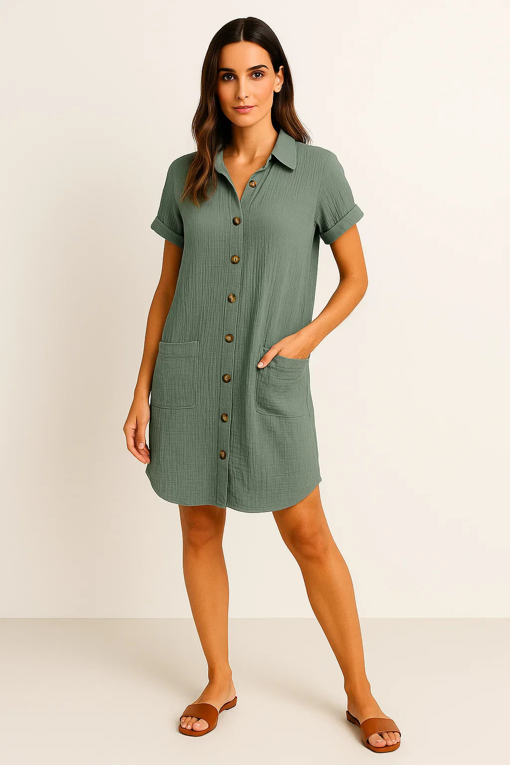 Damen Geknöpftes Sommerhemdkleid