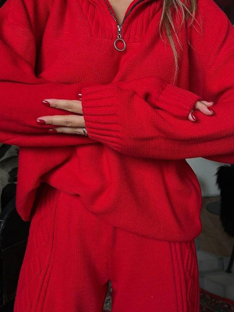 Damen Loungewear Anzug Strickmaterial mit Reißverschluss