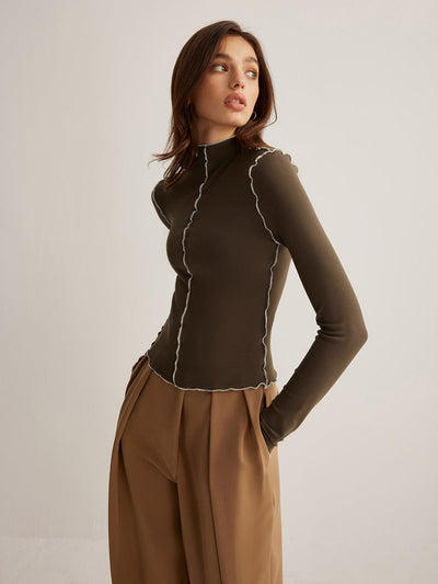 Damen Oberteil Jersey mit Stehkragen und Kontrastpaspelierung elegantes Design