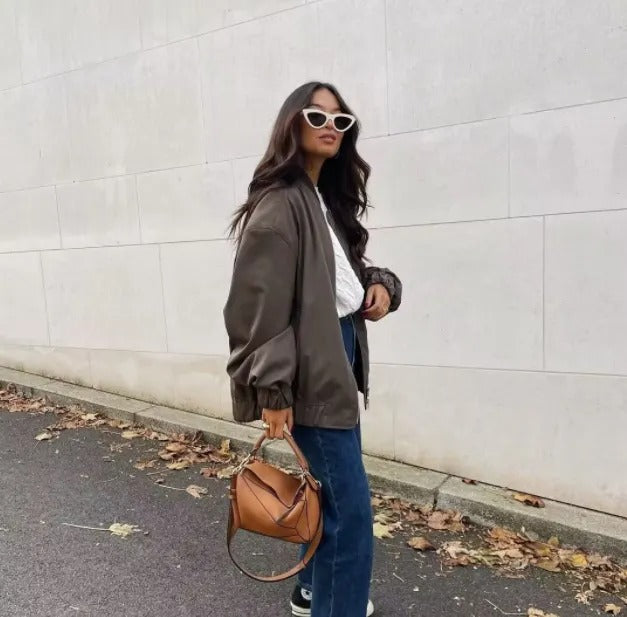 Damen Oversized Bomberjacke Leicht Trendy