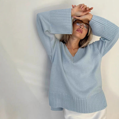 Damen Pullover V-Ausschnitt Baumwolle Lässig