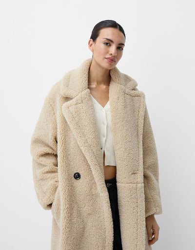 Damen Teddy-Mantel Lang Warm Weich Klassischer Stil