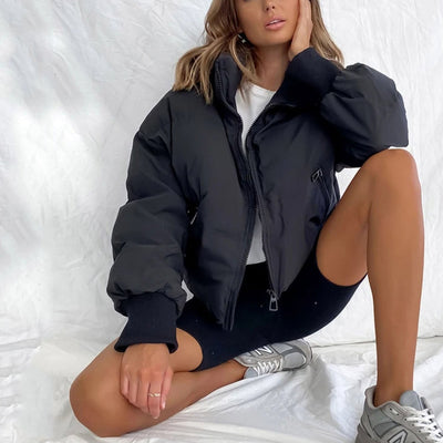 Damenjacke Cropped Pufferjacke Polyester Stehkragen