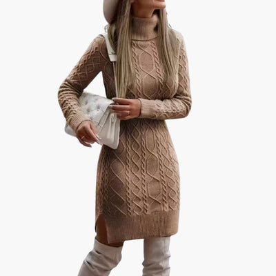 Damen kleid mit Rollkragen und Zopfmuster