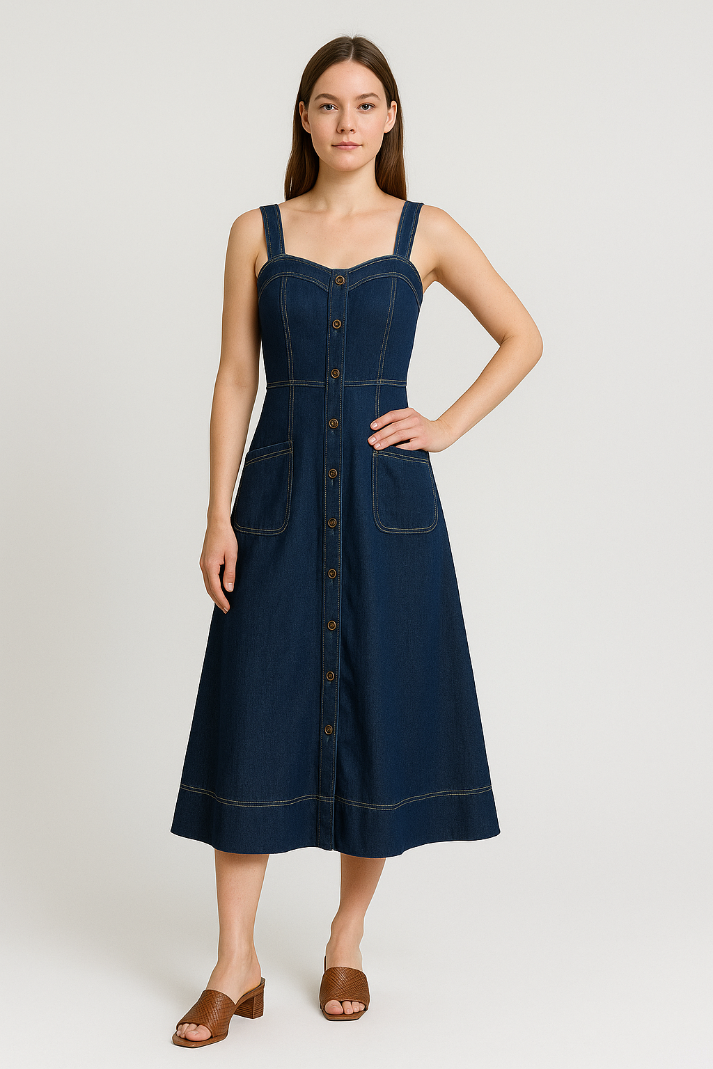 Dorevia – Elegantes Jeanskleid mit Taschen und Knopfleiste