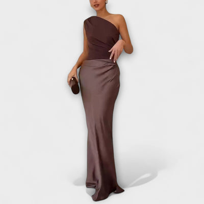 Lora - Elegantes Ein-Schulter Falten Maxi Kleid