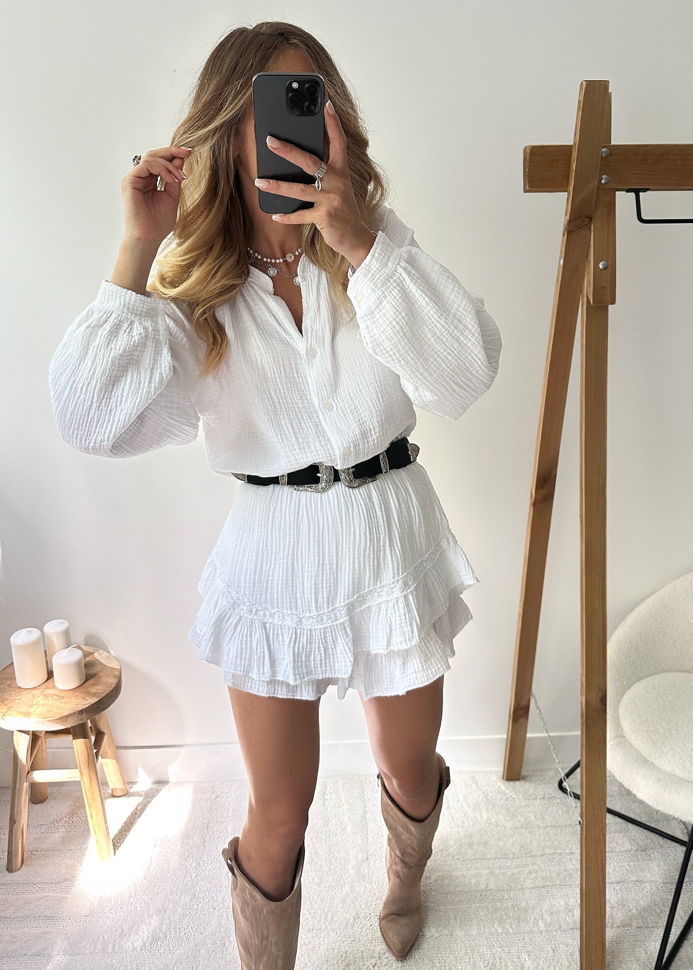 Leichtes Baumwollset mit Bluse & Rüschenshort – Leora