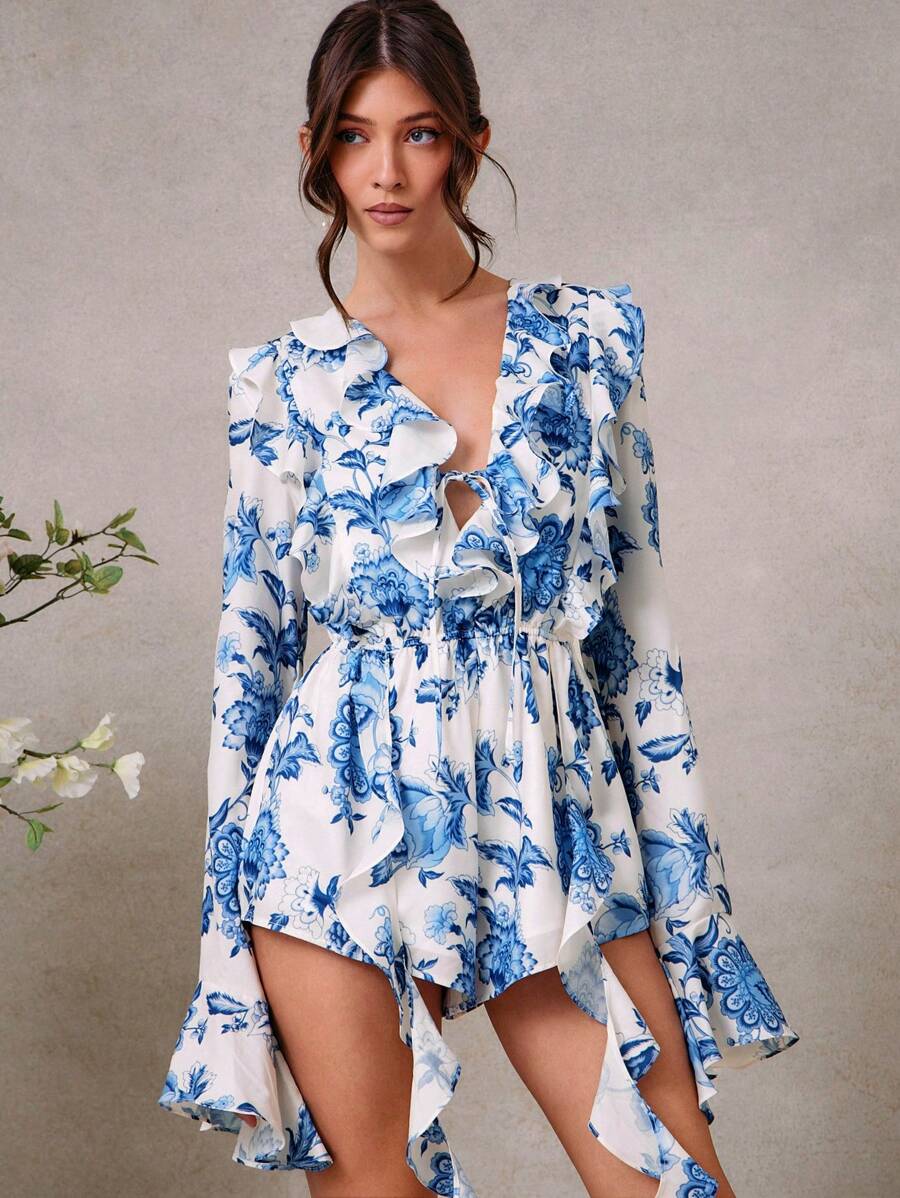 Elena – Rüschen Wickel Jumpsuit Damen Elegant Einfarbig