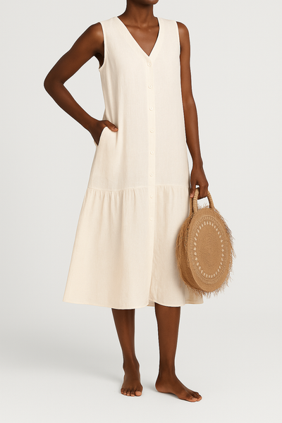 Elina – Stilvolle Leinenkleid mit V-Ausschnitt