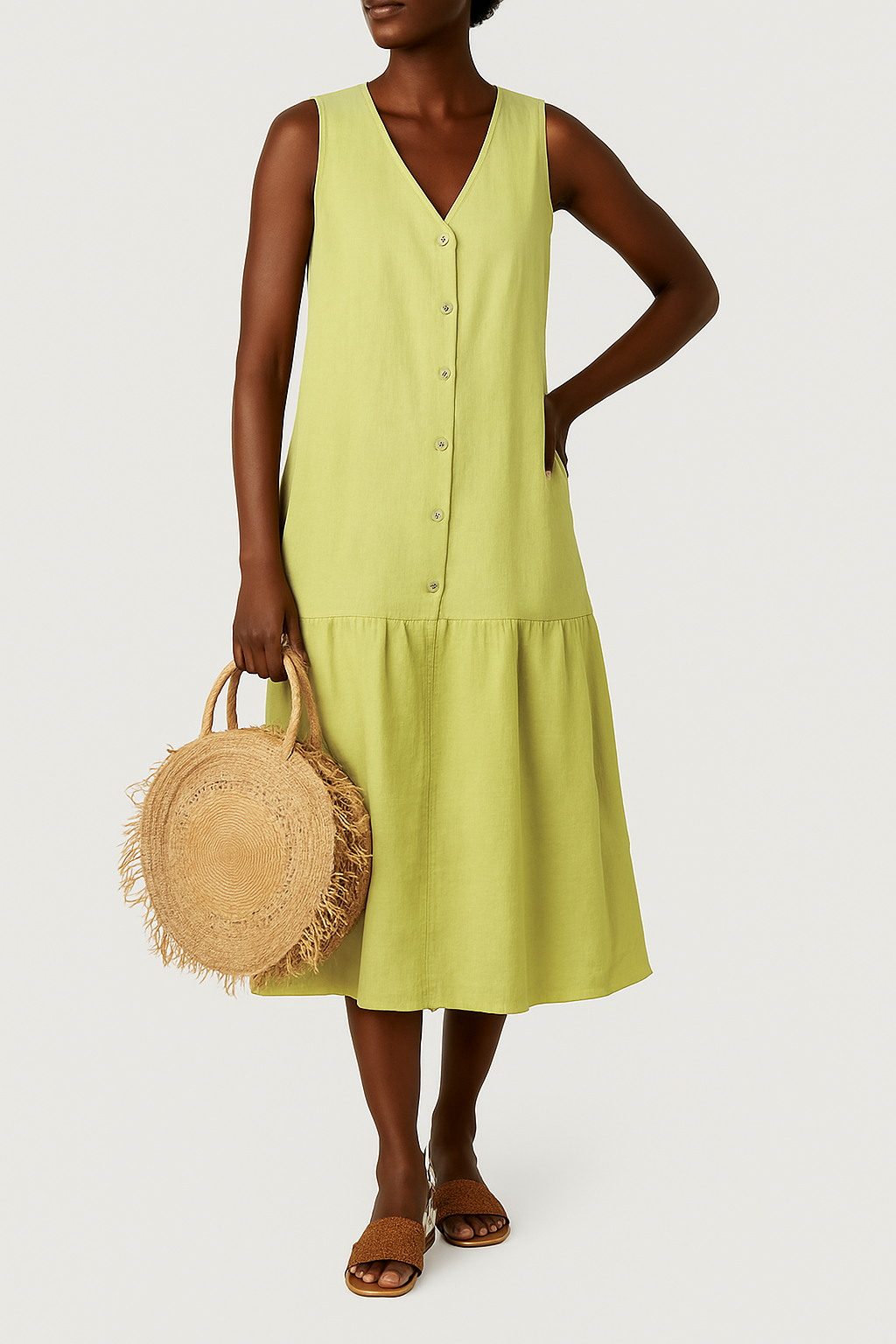 Elina – Stilvolles Leinenkleid mit V-Ausschnitt