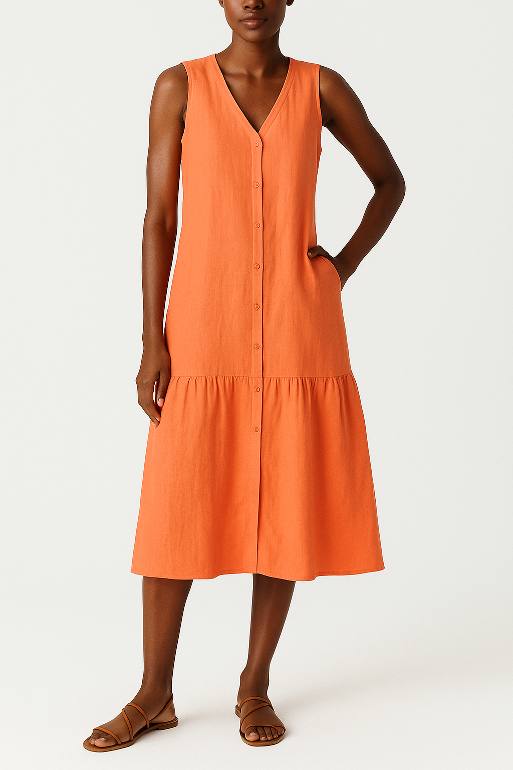 Elina – Stilvolle Leinenkleid mit V-Ausschnitt