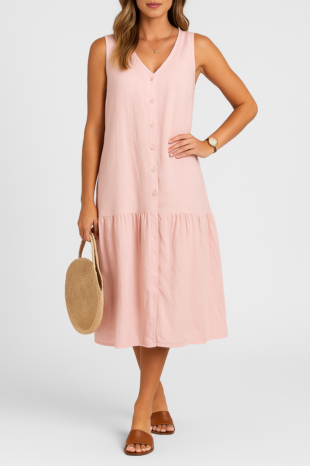 Elina – Stilvolle Leinenkleid mit V-Ausschnitt