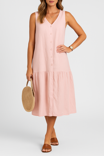 Elina – Stilvolle Leinenkleid mit V-Ausschnitt