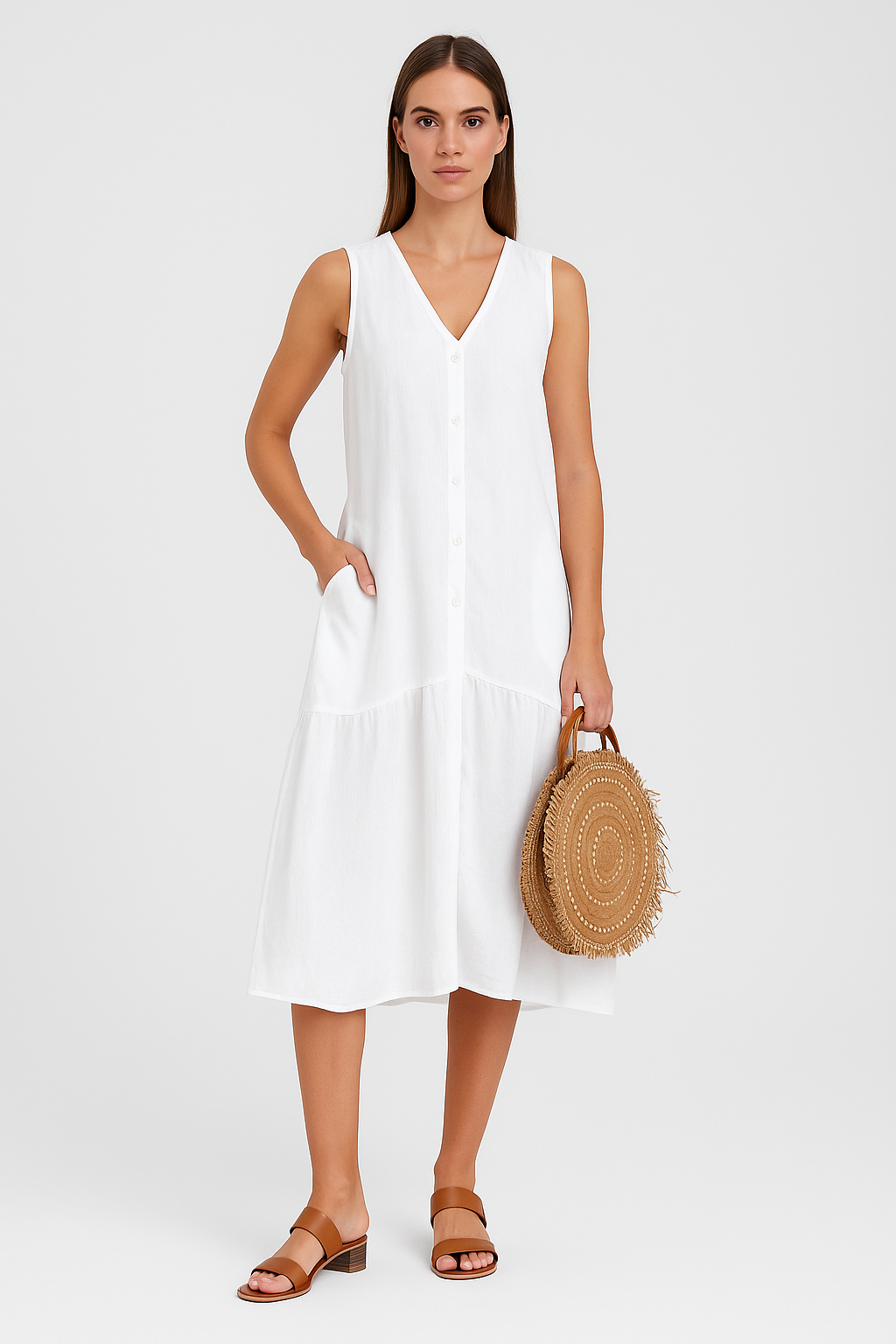 Elina – Stilvolles Leinenkleid mit V-Ausschnitt