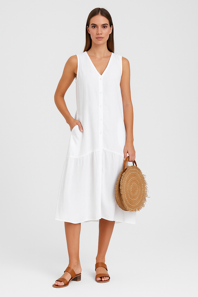 Elina – Stilvolles Leinenkleid mit V-Ausschnitt