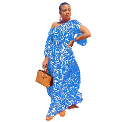 Erica- Damen Maxikleid mit asymmetrischem Design und Muster