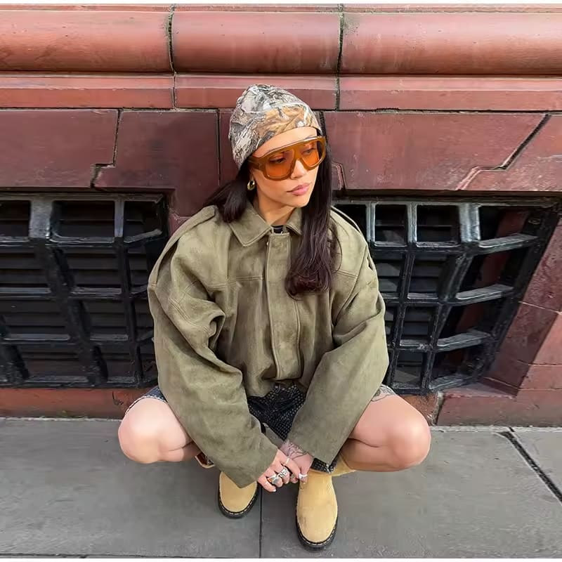 Oversized Damenjacke aus Suède – Stilvolle Jacke für jede Gelegenheit