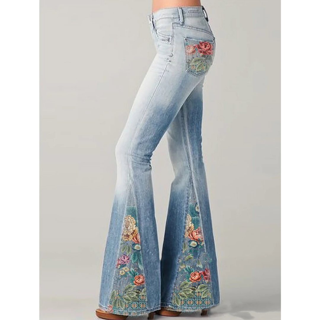 Fariha - Damen Vintage Blumen Bestickte Jeans