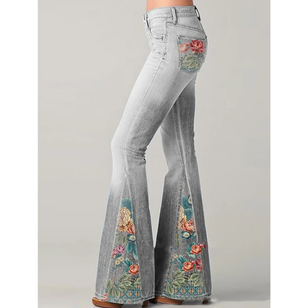 Fariha - Damen Vintage Blumen Bestickte Jeans