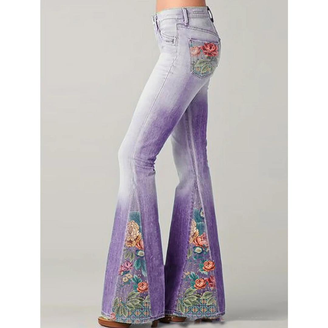 Fariha - Damen Vintage Blumen Bestickte Jeans