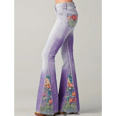 Fariha - Damen Vintage Blumen Bestickte Jeans