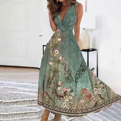 Felizitas - Damen Sommer Luftiges Tiefes V-Ausschnitt Blumen Kleid
