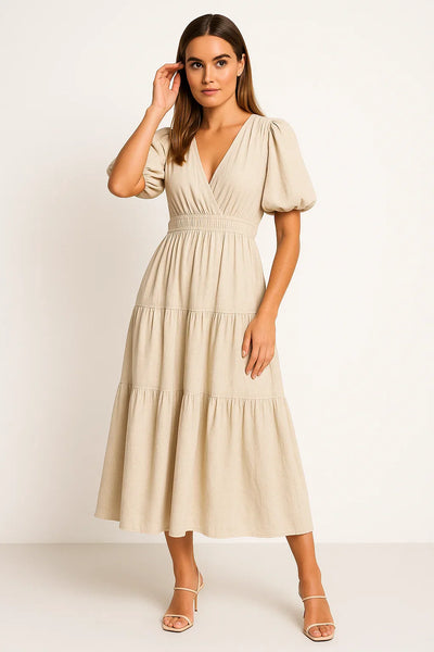 Fließendes Kleid mit Puffärmeln