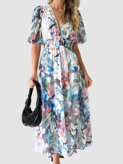 Floradia – Luftige Blumen Maxi Kleid mit V-Ausschnitt