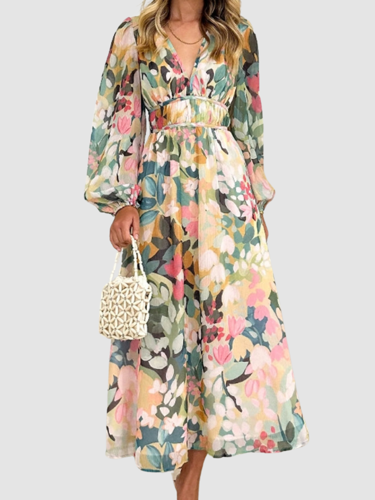 Floradia – Leichte Blumen-Maxikleid mit V-Ausschnitt