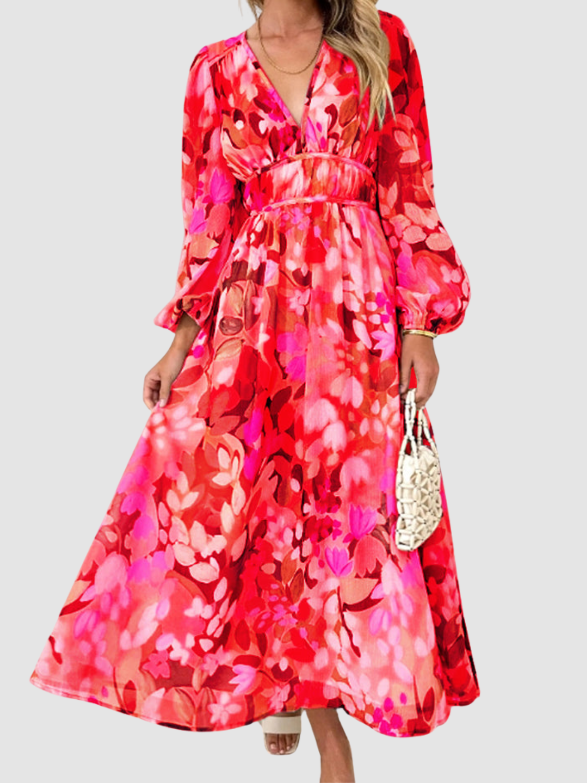 Floradia – Leichte Blumen-Maxikleid mit V-Ausschnitt