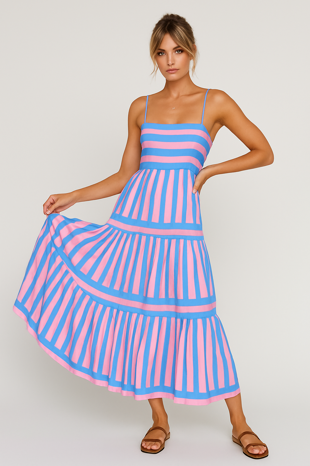 Florina – Gestreifte Maxi-Kleid mit verstellbaren Trägern