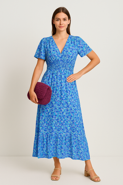 Floriva – Maxikleid mit Blumenmuster und elegantem V-Ausschnitt