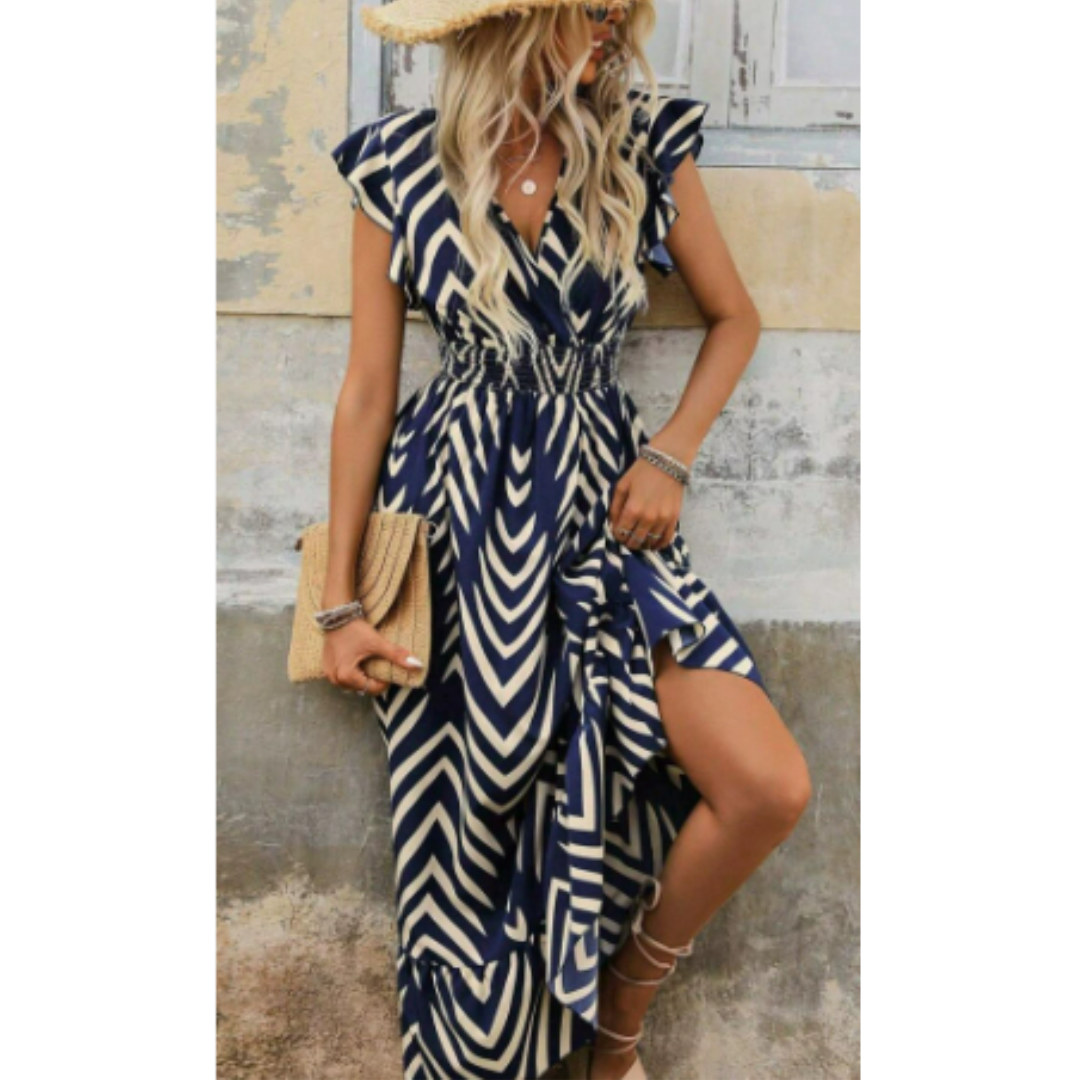 Frances - Klassisches Damen Kurzarmkleid Mit Streifen