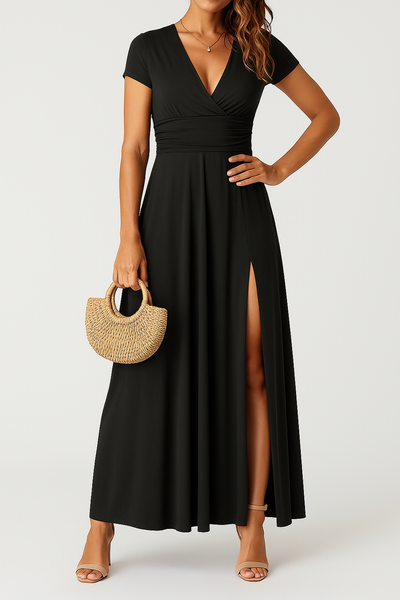 Giulia – Elegantes Langes Kleid mit V-Ausschnitt und Hoher Taille