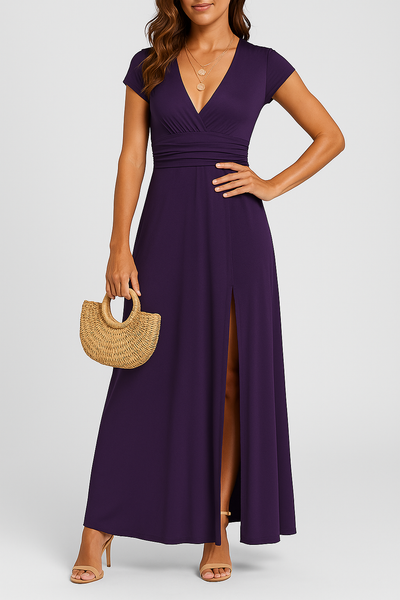 Giulia – Elegantes Langes Kleid mit V-Ausschnitt und Hoher Taille