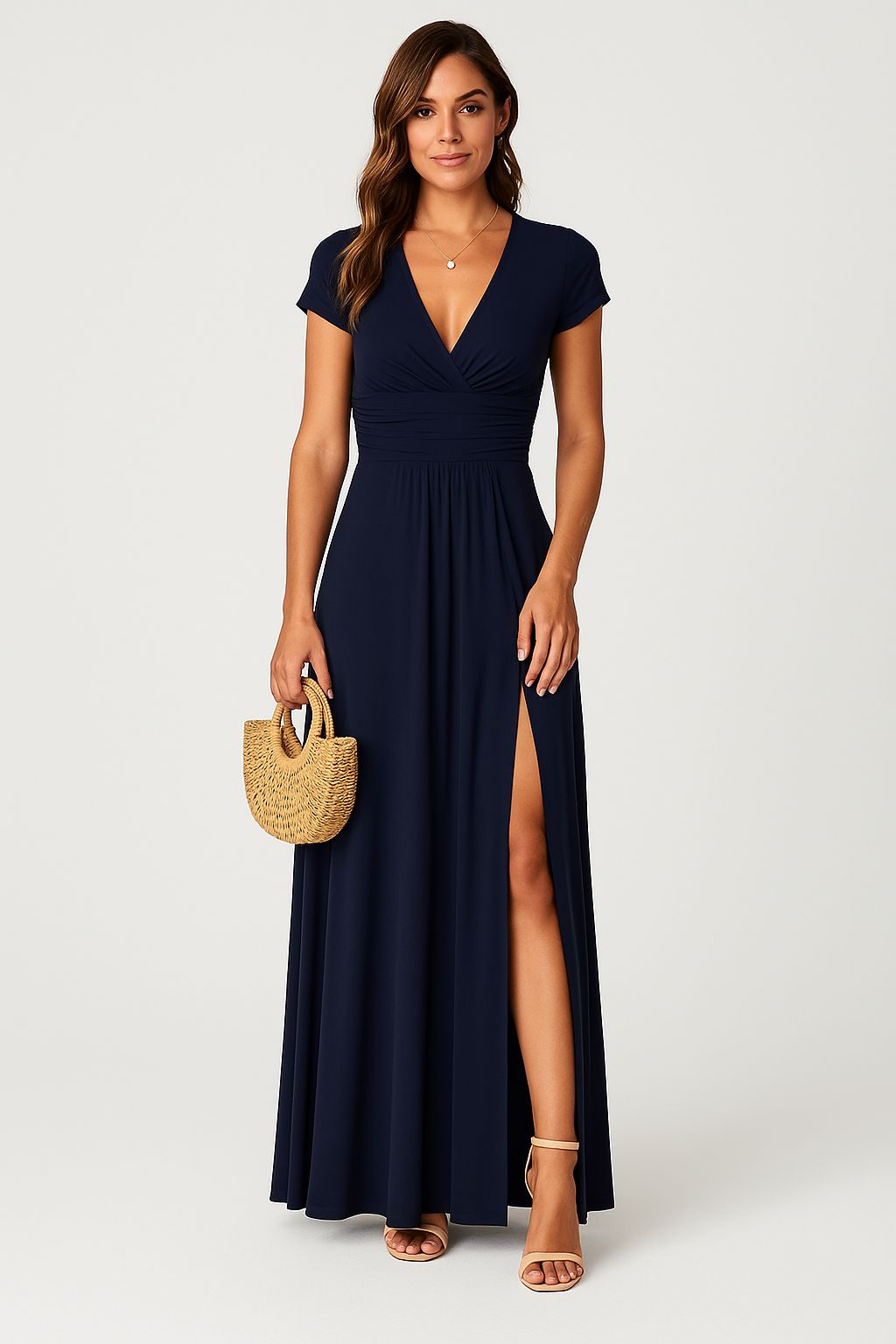 Giulia – Elegantes Langes Kleid mit V-Ausschnitt und Hoher Taille