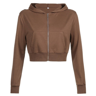 Trendige Figurbetonte Damen Cropped Zip-Up Hoodie mit Kapuze – Alina