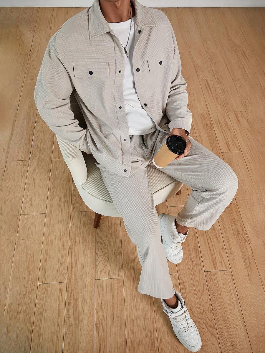 Hermann – Herren Jacquard Freizeitanzug Mit Waffelmuster Struktur