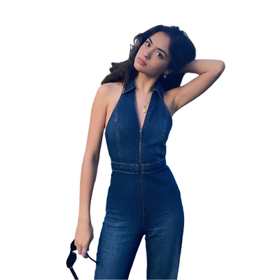 Katelyn - V-Ausschnitt Denim-Jumpsuit