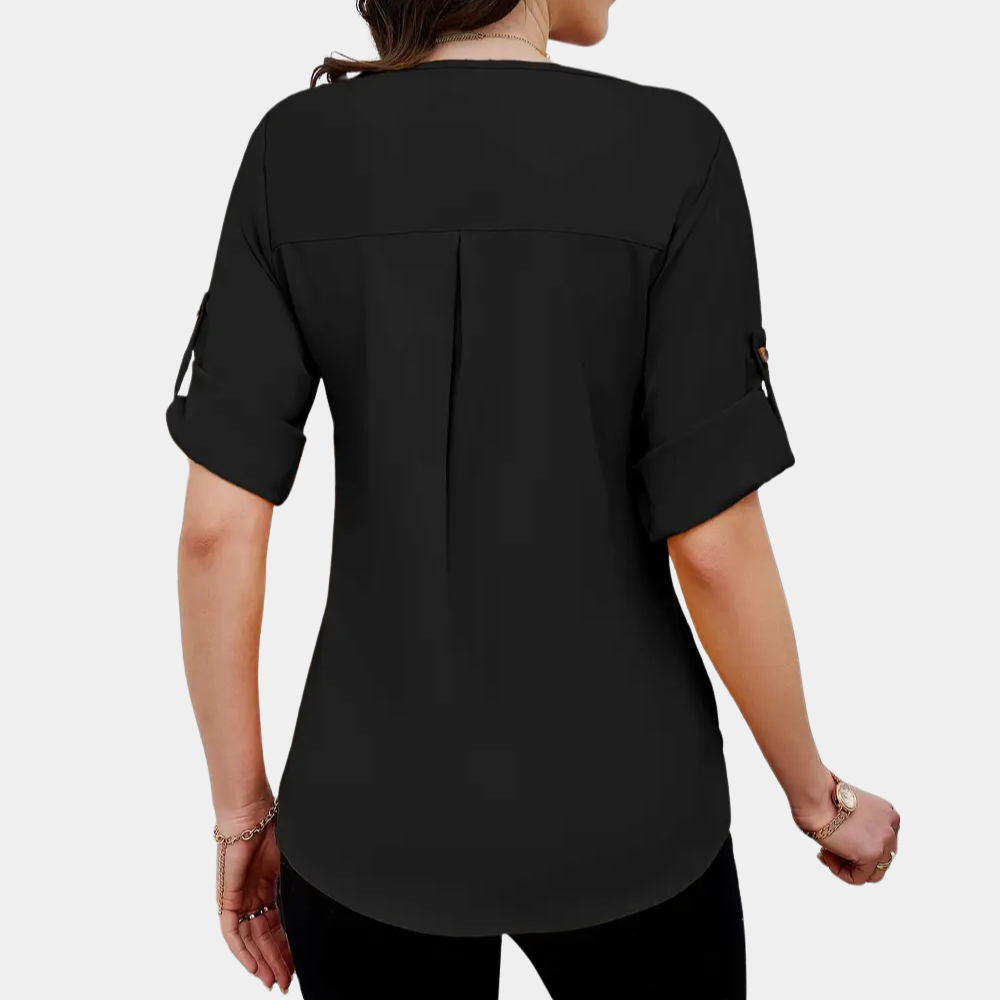 Iona- Luftige schwarze Faltenbluse für Damen