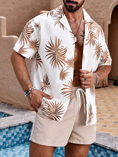 Justus – Herren Strandset Blumenhemd Und Einfarbige Shorts