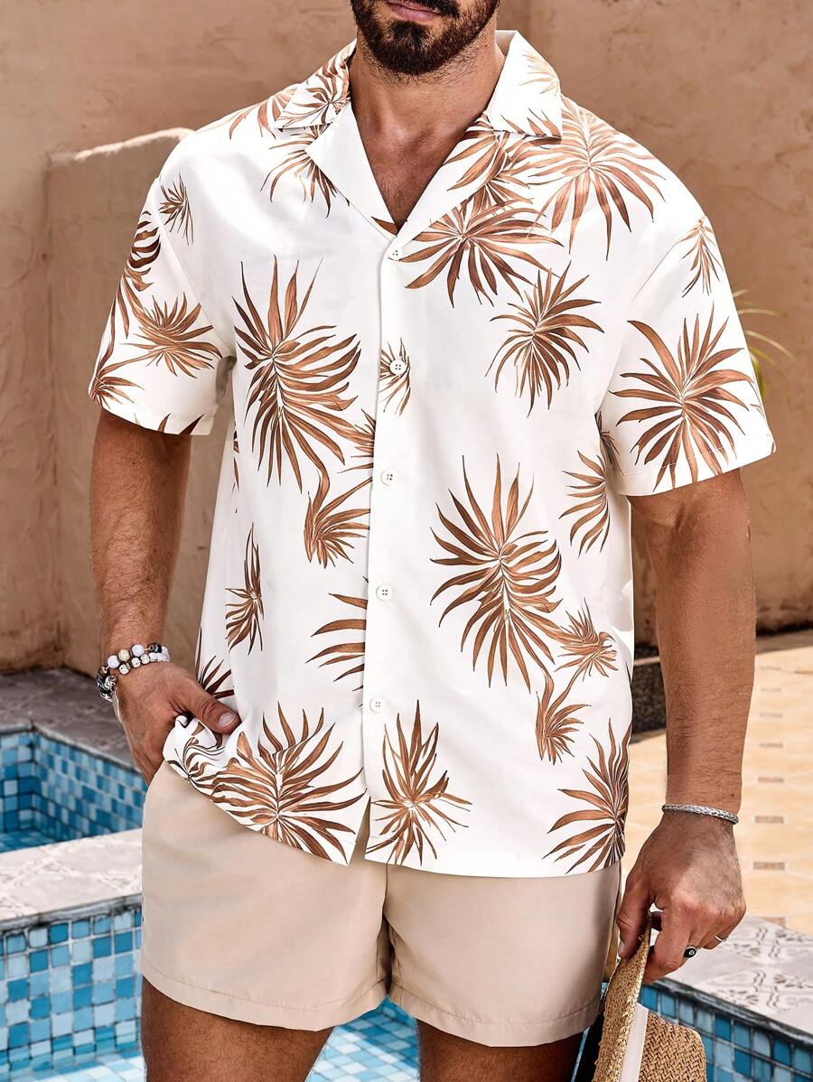 Justus – Herren Strandset Blumenhemd Und Einfarbige Shorts