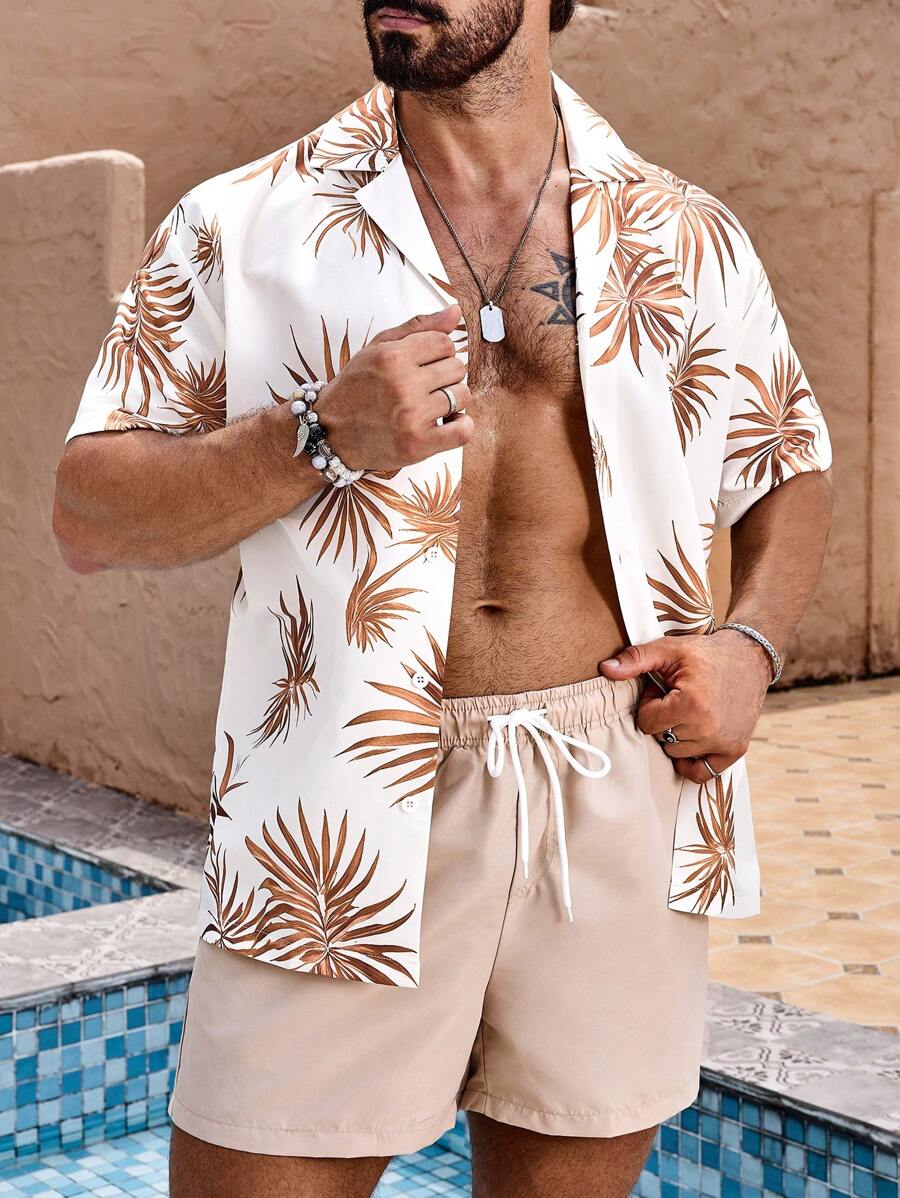 Justus – Herren Strandset Blumenhemd Und Einfarbige Shorts