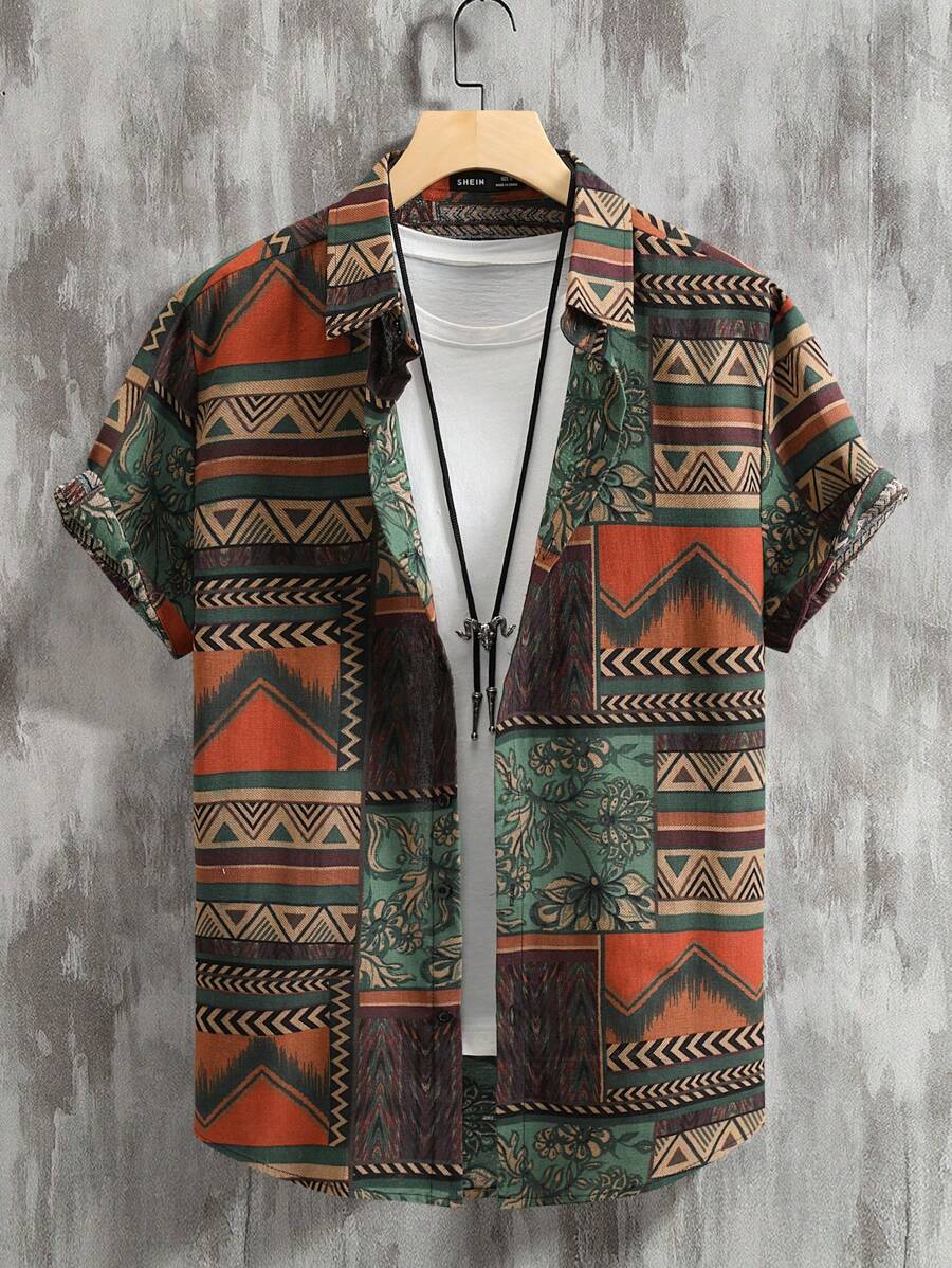 Kai – Herren Boho Hemd Geometrisch Bunt Kurzarm Modern