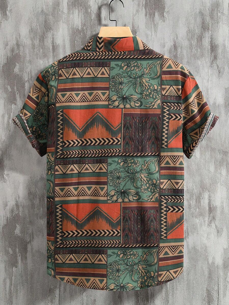 Kai – Herren Boho Hemd Geometrisch Bunt Kurzarm Modern