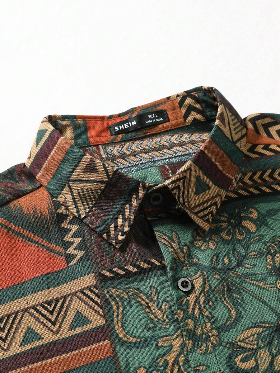 Kai – Herren Boho Hemd Geometrisch Bunt Kurzarm Modern