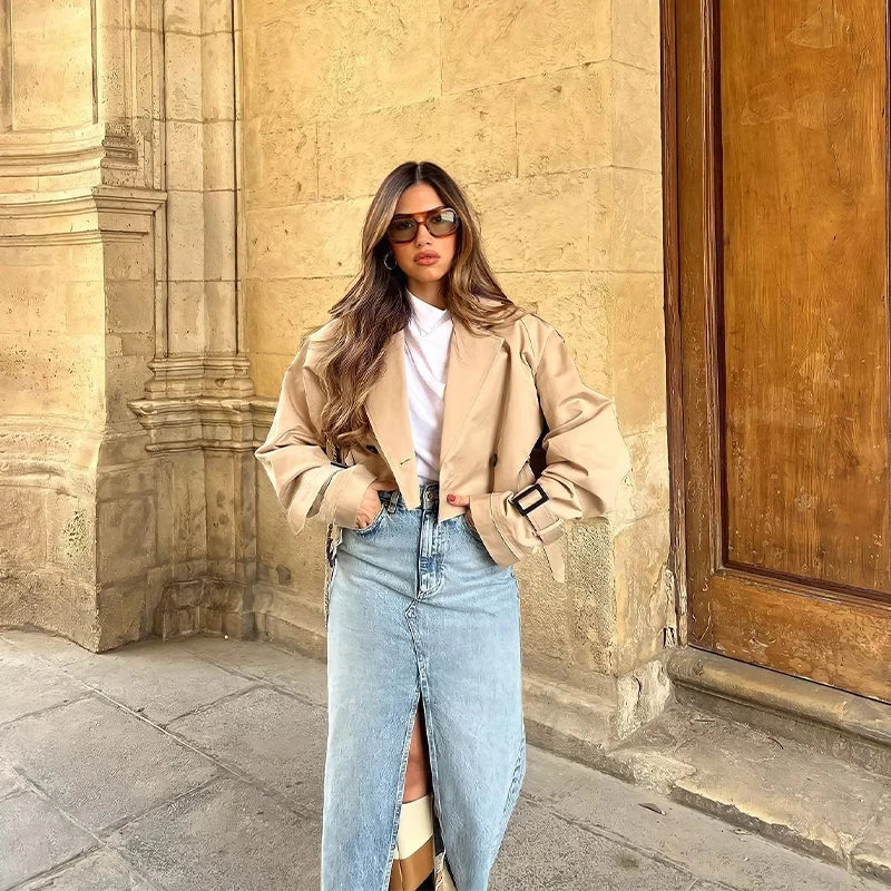 Trendige Kurze Damen-Trenchcoat mit Gürtel – Amelie