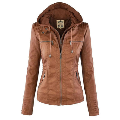 Biker-Lederjacke mit Kapuze