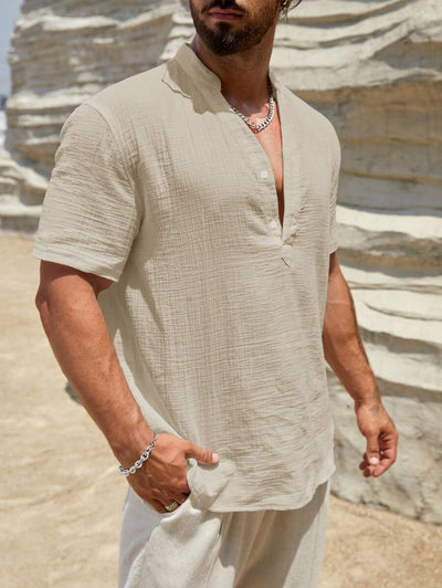 Klaus – Herren Hemd Mit Textur Halbverdeckt Und Kurzarm