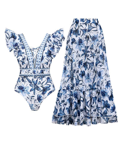 Amelia | 2-in-1-Badeanzug mit V-Ausschnitt und passendem Rock